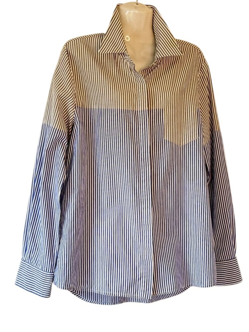 Thakoon Addition Blue Mixed Stripe Button Down Shirt Women's Contrast Stripe 6